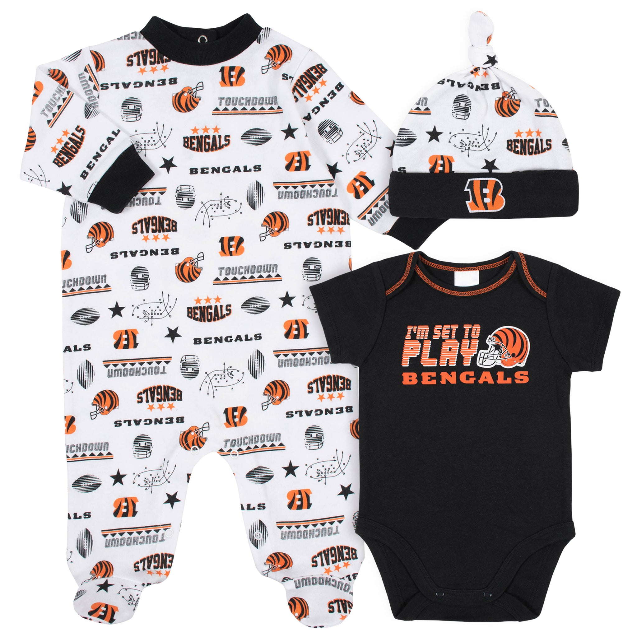 3-Piece Baby Boys Bengals Bodysuit, Sleep 'N Play, and Cap Set-Gerber Childrenswear Wholesale