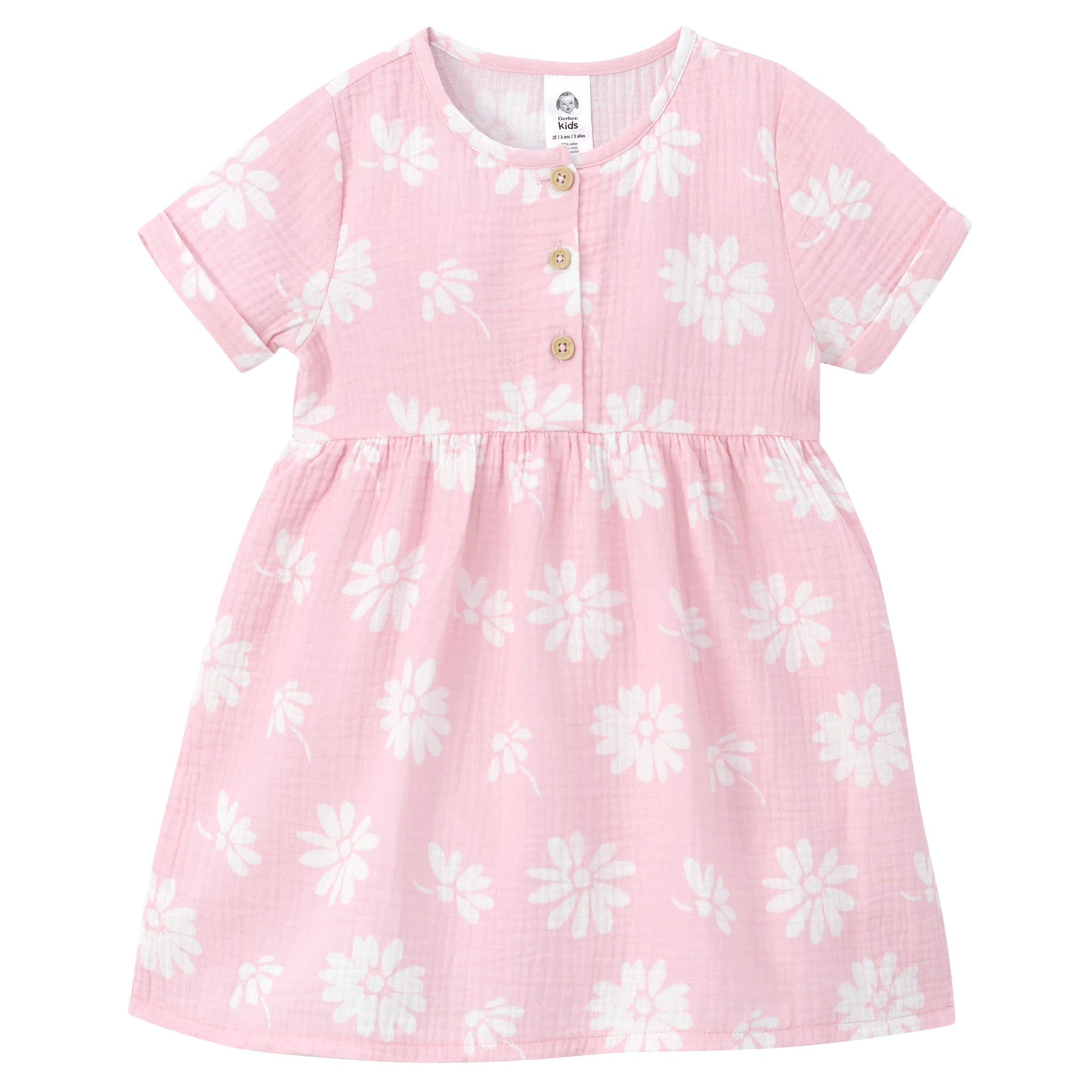 Infant & Toddler Girls Pink Floral Gauze Dress-Gerber Childrenswear Wholesale