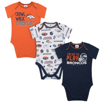 3-Pack Denver Broncos Short Sleeve Bodysuits-Gerber Childrenswear Wholesale
