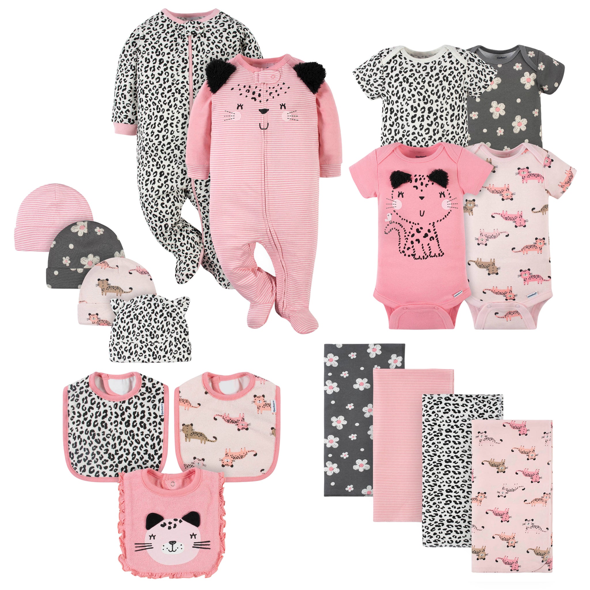 17-Piece Baby Neutral Leopard Apparel & Blankets Bundle-Gerber Childrenswear Wholesale