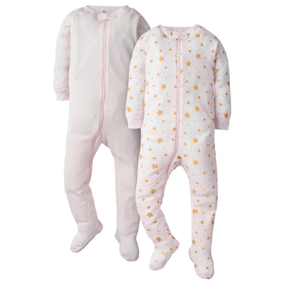 2-Pack Baby Girls Stars and Hearts Snug Fit Footed Pajamas-Gerber Childrenswear Wholesale