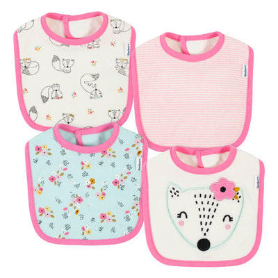 4-Pack Baby Girls Fox Dribbler Bibs-Gerber Childrenswear Wholesale