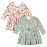 2-Pack Infant & Toddler Girls Mint Floral Long Sleeve Dresses-Gerber Childrenswear Wholesale