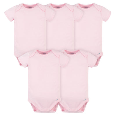 5-Pack Light Pink Premium Short Sleeve Onesies® Bodysuits-Gerber Childrenswear Wholesale