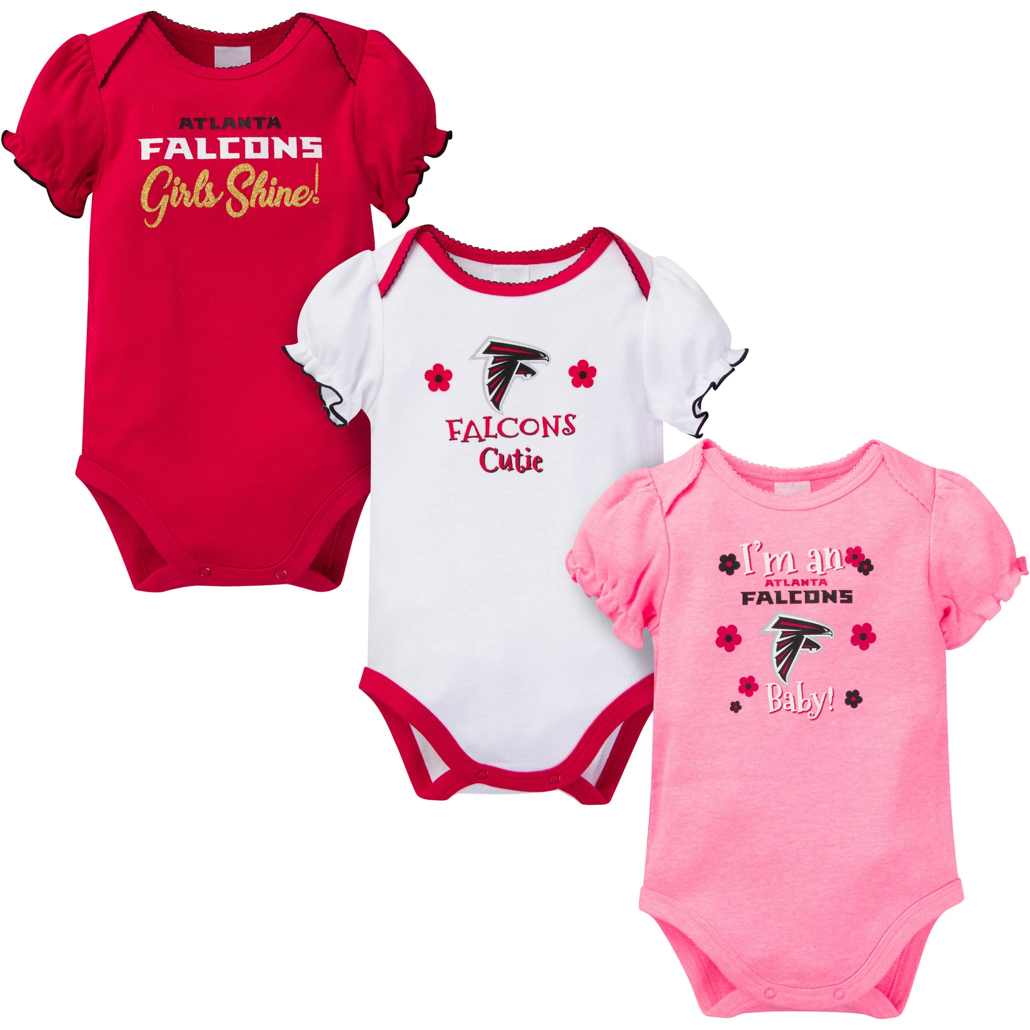 3-Pack Baby Girls Falcons Short Sleeve Bodysuits-Gerber Childrenswear Wholesale