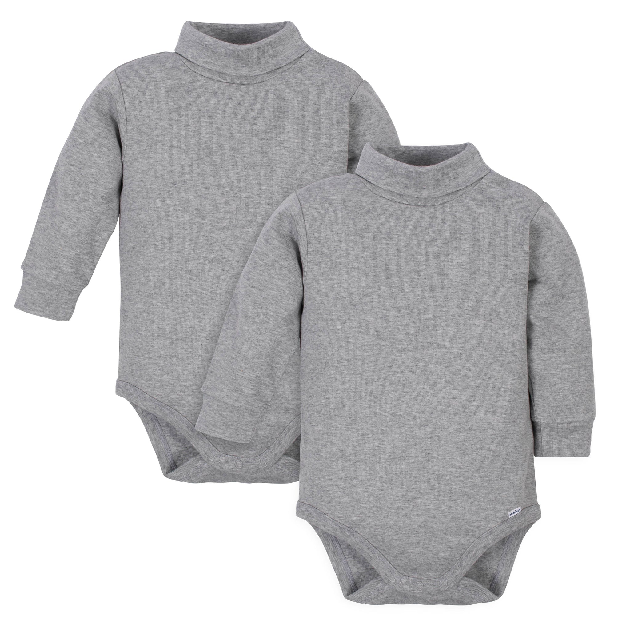2-Pack Grey Heather Long Sleeve Turtleneck Onesies® Bodysuits-Gerber Childrenswear Wholesale