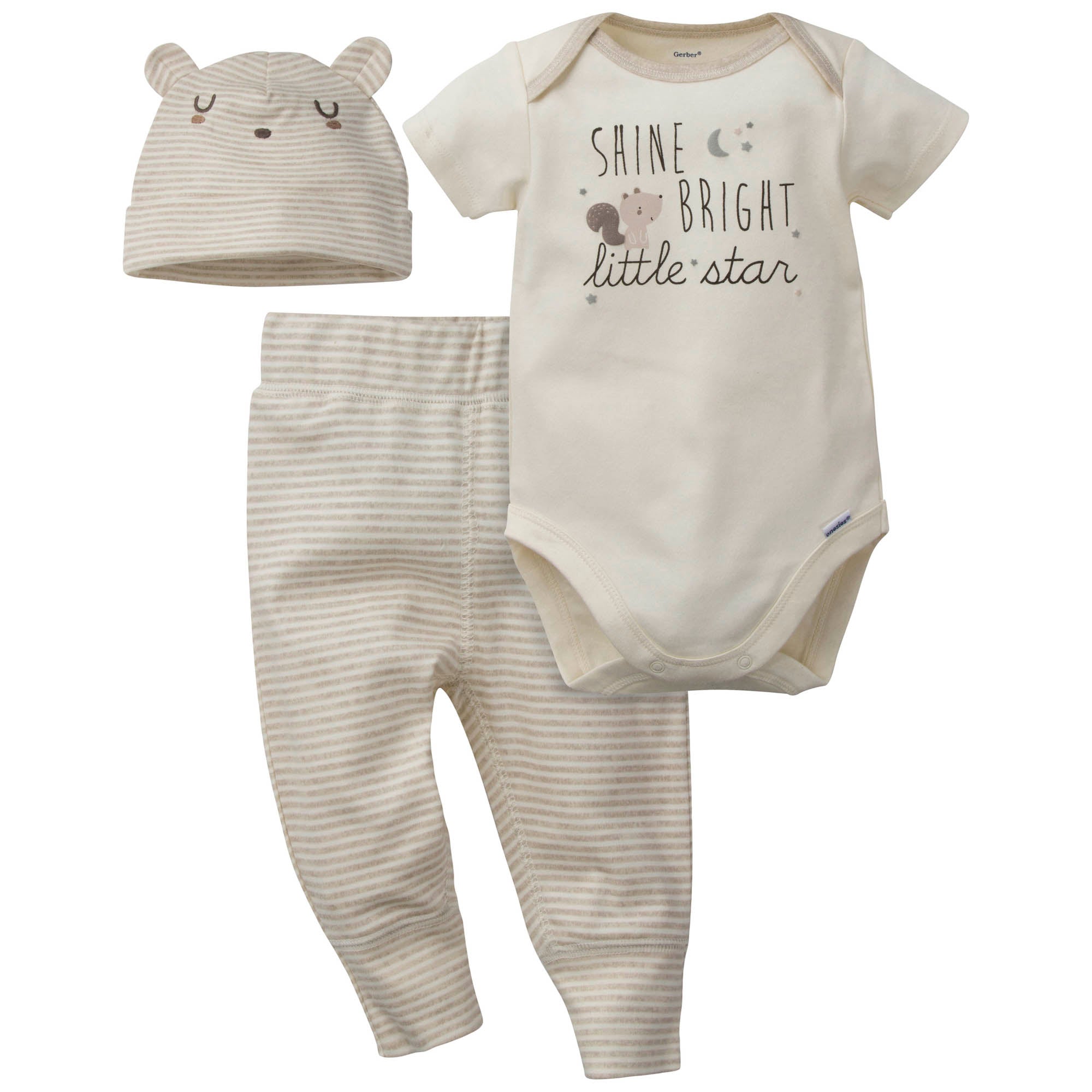 3-Piece Organic Baby Boys Squirrel Onesies® Bodysuit, Pant, & Cap Set-Gerber Childrenswear Wholesale