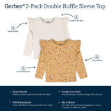 2-Pack Infant & Toddler Girls Mustard Floral Double Ruffle Tops-Gerber Childrenswear Wholesale