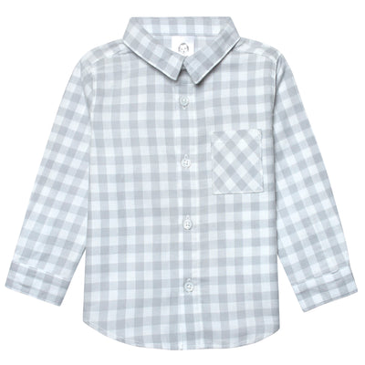 Infant & Toddler Boys Gray Plaid Woven Plaid Shirt-Gerber Childrenswear Wholesale