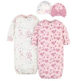 4-Piece Organic Baby Girls Fox Gowns & Caps-Gerber Childrenswear Wholesale
