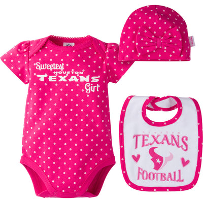 NFL 2-Piece Baby Girls Texans Bodysuit, Bib and Cap Set-Gerber Childrenswear Wholesale