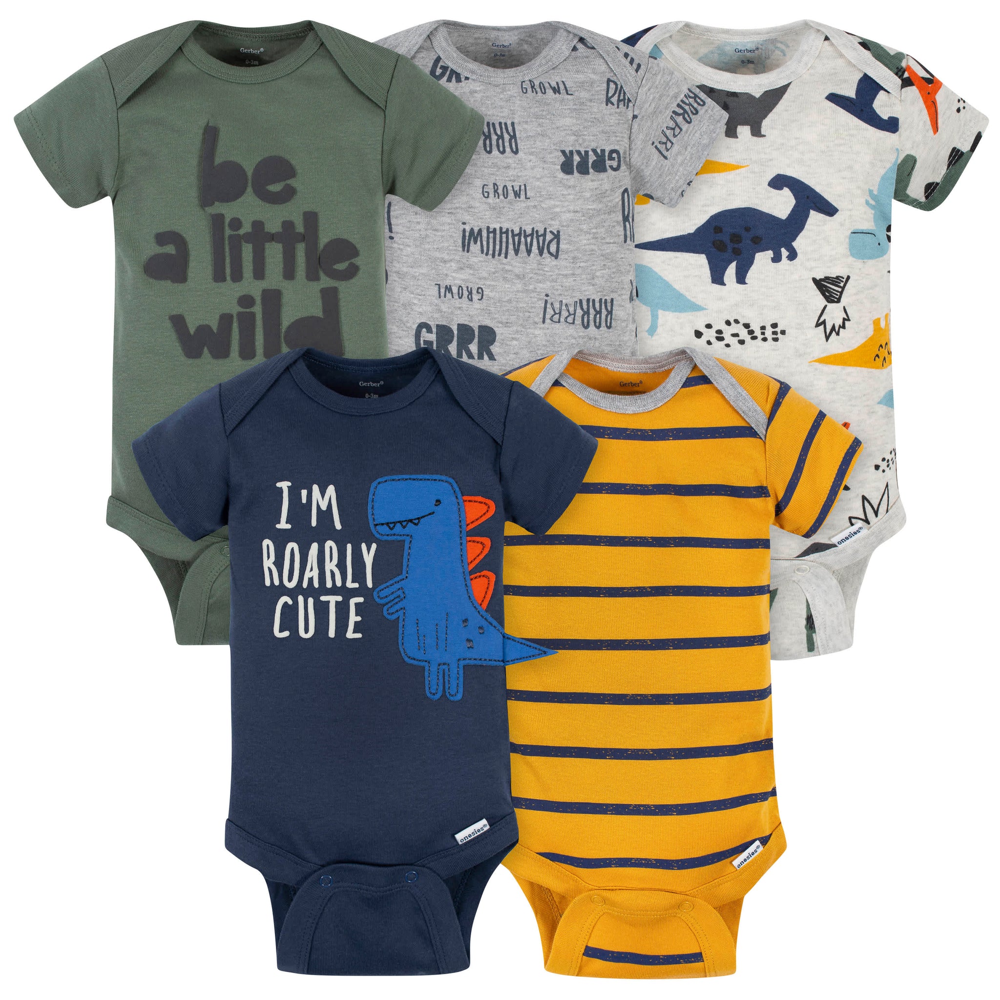 5-Pack Baby Boys Dino Short Sleeve Onesies Bodysuits-Gerber Childrenswear Wholesale