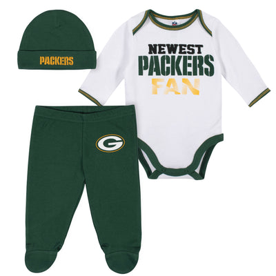 Baby Boys Green Bay Packers 3-Piece Bodysuit, Pant and Cap Set-Gerber Childrenswear Wholesale