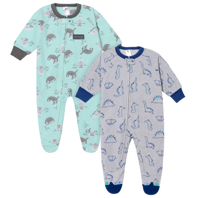 2-Pack Baby Boys Dinos & Sloths Blanket Sleepers-Gerber Childrenswear Wholesale