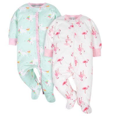 2-Pack Baby Girls Flamingo and Unicorn Sleep 'N Plays-Gerber Childrenswear Wholesale