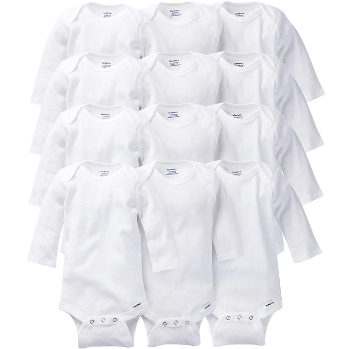 Onesies® Brand 12-Piece White GROW WITH ME Long Sleeve Bodysuits-Gerber Childrenswear Wholesale