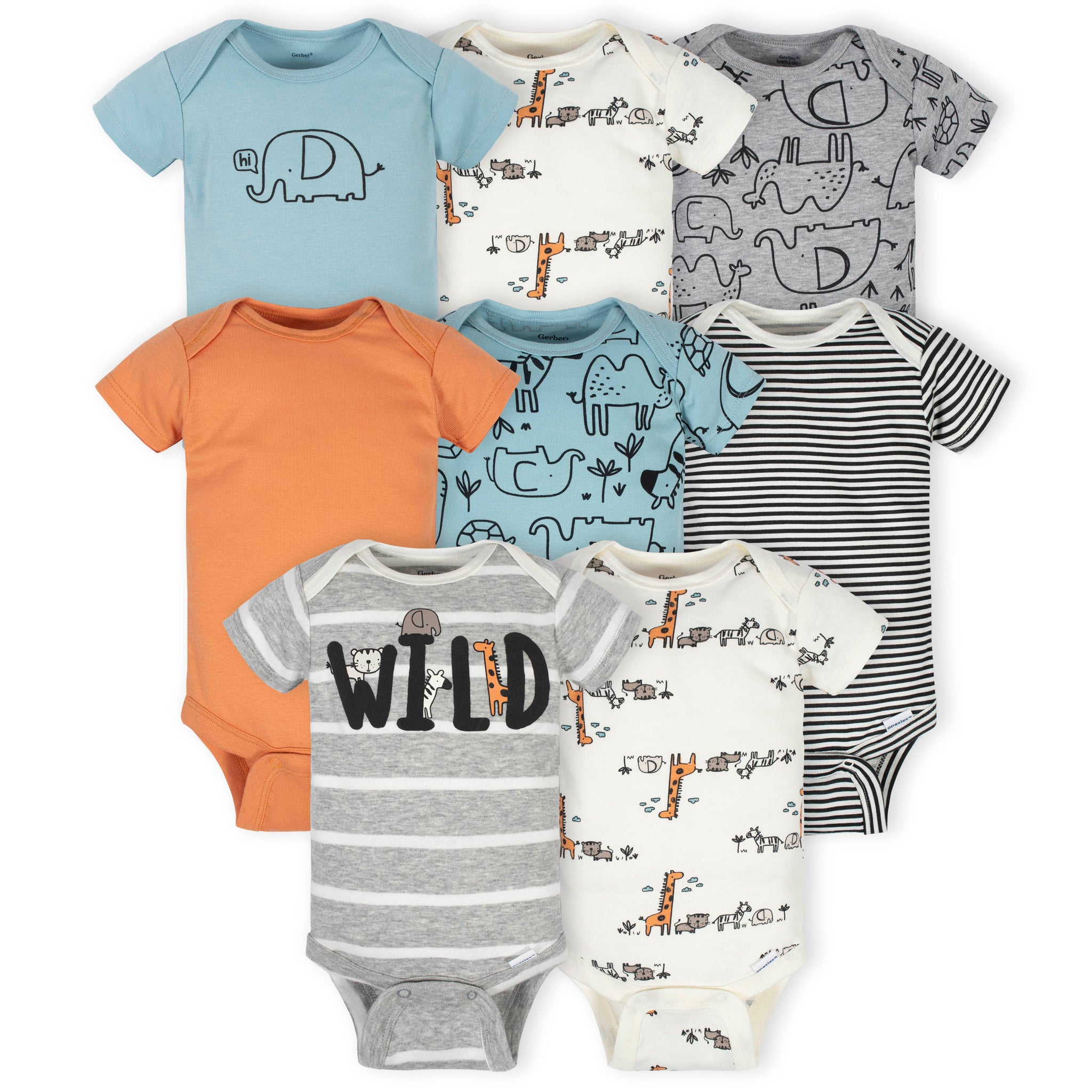 8-Pack Baby Boys Jungle Short Sleeve Onesies® Bodysuits-Gerber Childrenswear Wholesale
