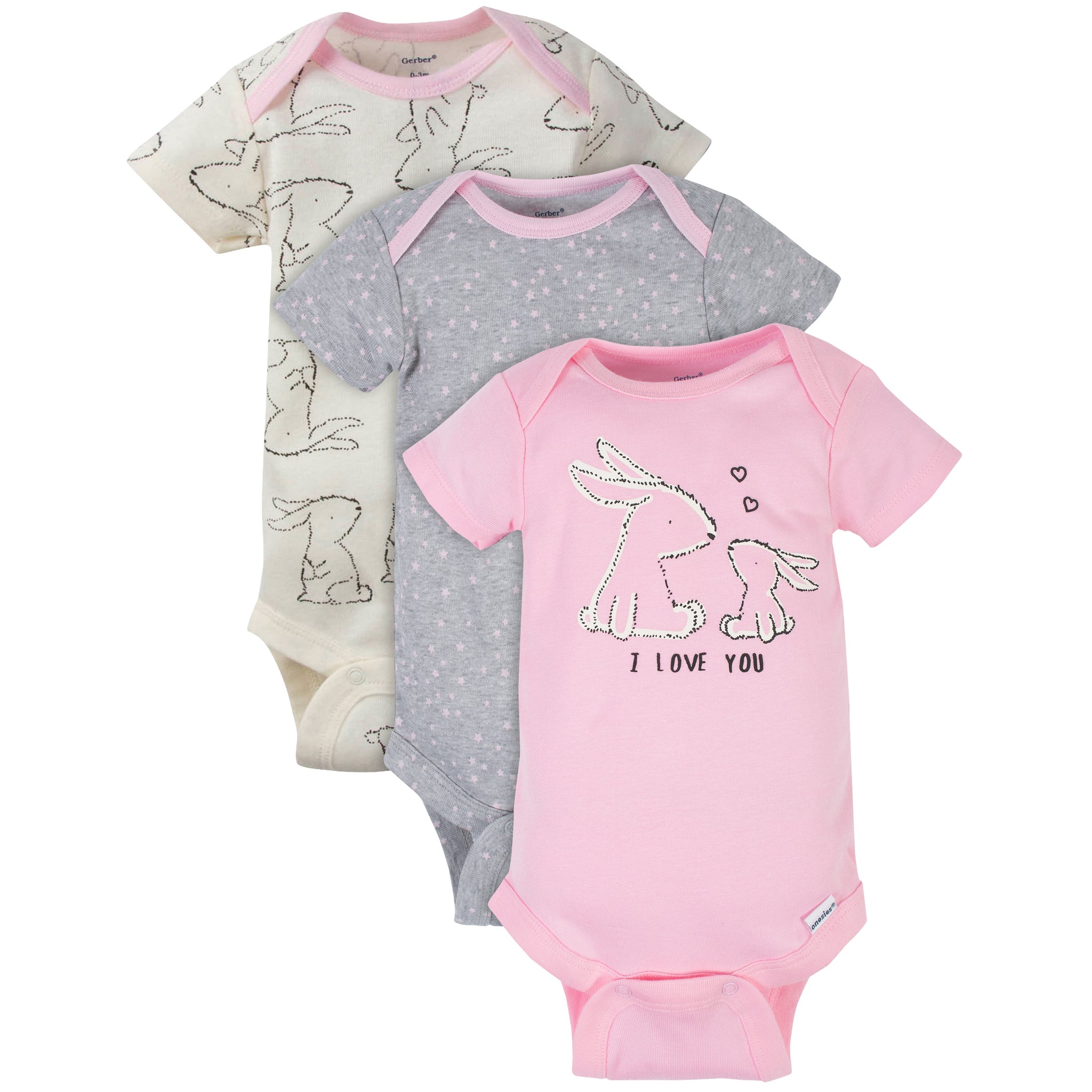 3-Pack Baby Girls Love Short Sleeve Onesies® Brand Bodysuits-Gerber Childrenswear Wholesale