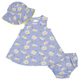 3-Piece Girls Daisies Dress, Diaper Cover, and Hat Set-Gerber Childrenswear Wholesale