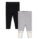 2-Pack Girls Black and Happy Cat Leggings-Gerber Childrenswear Wholesale