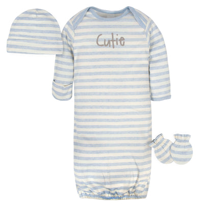 3-Piece Organic Baby Boys Cutie Gown, Cap, & No Scratch Mittens Set-Gerber Childrenswear Wholesale