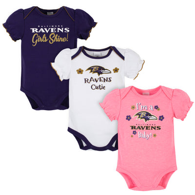 3-Pack Baltimore Ravens Short Sleeve Bodysuits-Gerber Childrenswear Wholesale