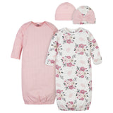 4-Piece Organic Baby Girls Floral Gowns & Caps-Gerber Childrenswear Wholesale