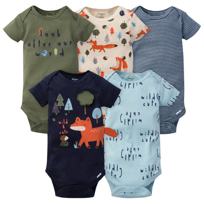 5-Pack Baby Boys Fox Short Sleeve Onesies® Bodysuits-Gerber Childrenswear Wholesale