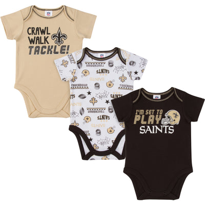 3-Pack New Orleans Saints Short Sleeve Bodysuits-Gerber Childrenswear Wholesale