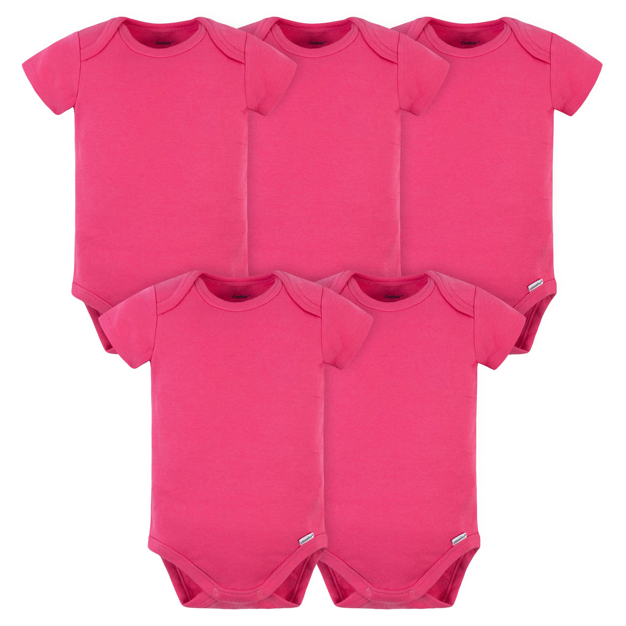 5-Pack Hot Pink Premium Short Sleeve Onesies® Bodysuits-Gerber Childrenswear Wholesale