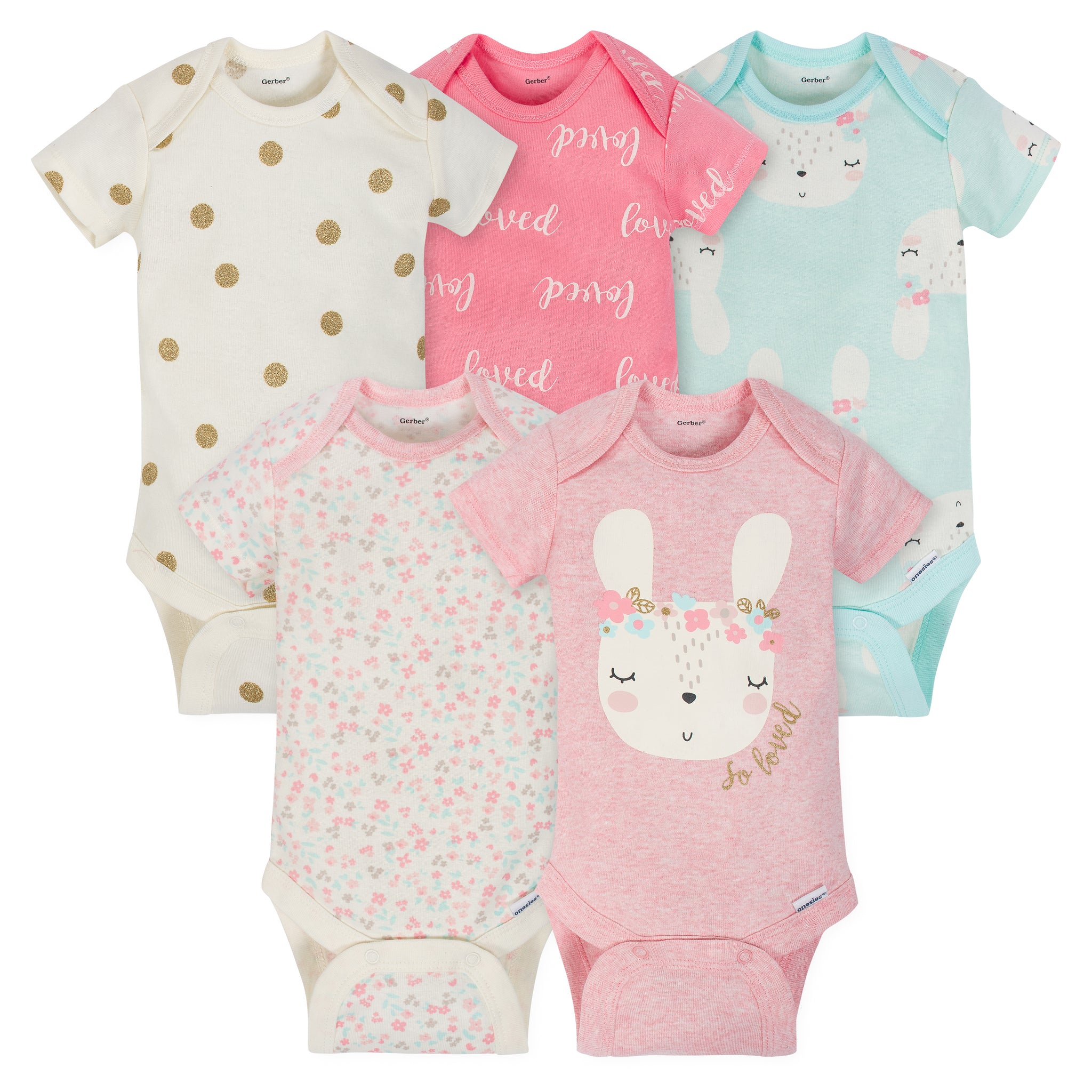 5-Pack Organic Baby Girls Floral Onesies® Bodysuits-Gerber Childrenswear Wholesale