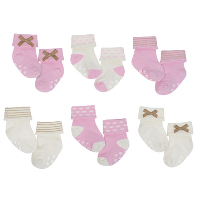 Just Born® 6-Pack Baby Girls Bunny Organic Wiggle Proof Bootie Socks-Gerber Childrenswear Wholesale