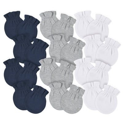12-Pack Baby Navy, Gray, & White No Scratch Mittens-Gerber Childrenswear Wholesale