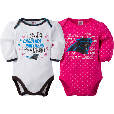 NFL 2-Pack Baby Girls Panthers Long Sleeve Bodysuits-Gerber Childrenswear Wholesale