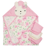 4-Piece Baby Girls Floral Hooded Towel & Washcloth Set-Gerber Childrenswear Wholesale