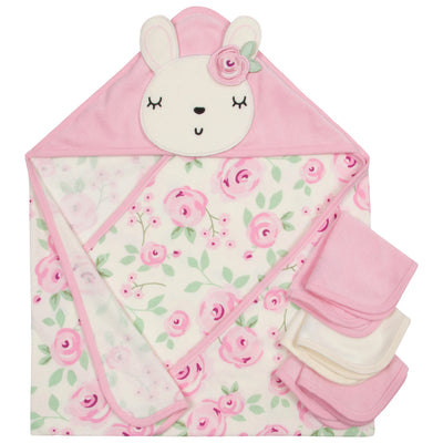 4-Piece Baby Girls Floral Hooded Towel & Washcloth Set-Gerber Childrenswear Wholesale