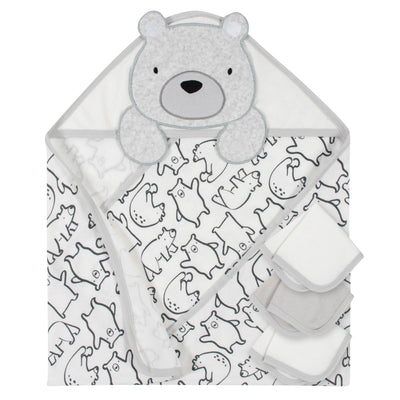 4-Piece Baby Boys Bear Hooded Towel & Washcloths Set-Gerber Childrenswear Wholesale