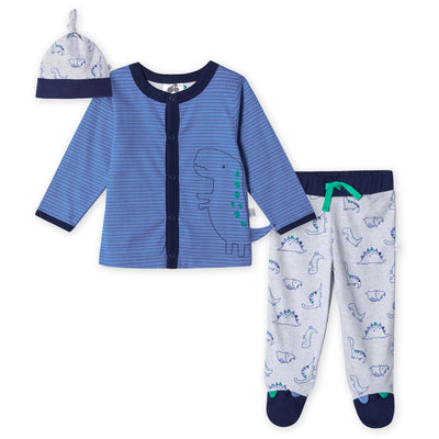 3-Piece Baby Boys Lil Dino Organic Cardigan, Pant, & Cap Set-Gerber Childrenswear Wholesale