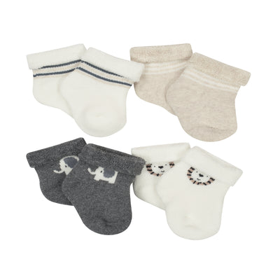 Newborn Baby Boy Jungle Wiggle Proof Bootie Socks, 4-pack-Gerber Childrenswear Wholesale