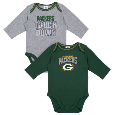 2-Pack Green Bay Packers Long Sleeve Bodysuits-Gerber Childrenswear Wholesale