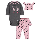 3-Piece Baby Girls Bunny Bodysuit, Pant, & Cap Set-Gerber Childrenswear Wholesale