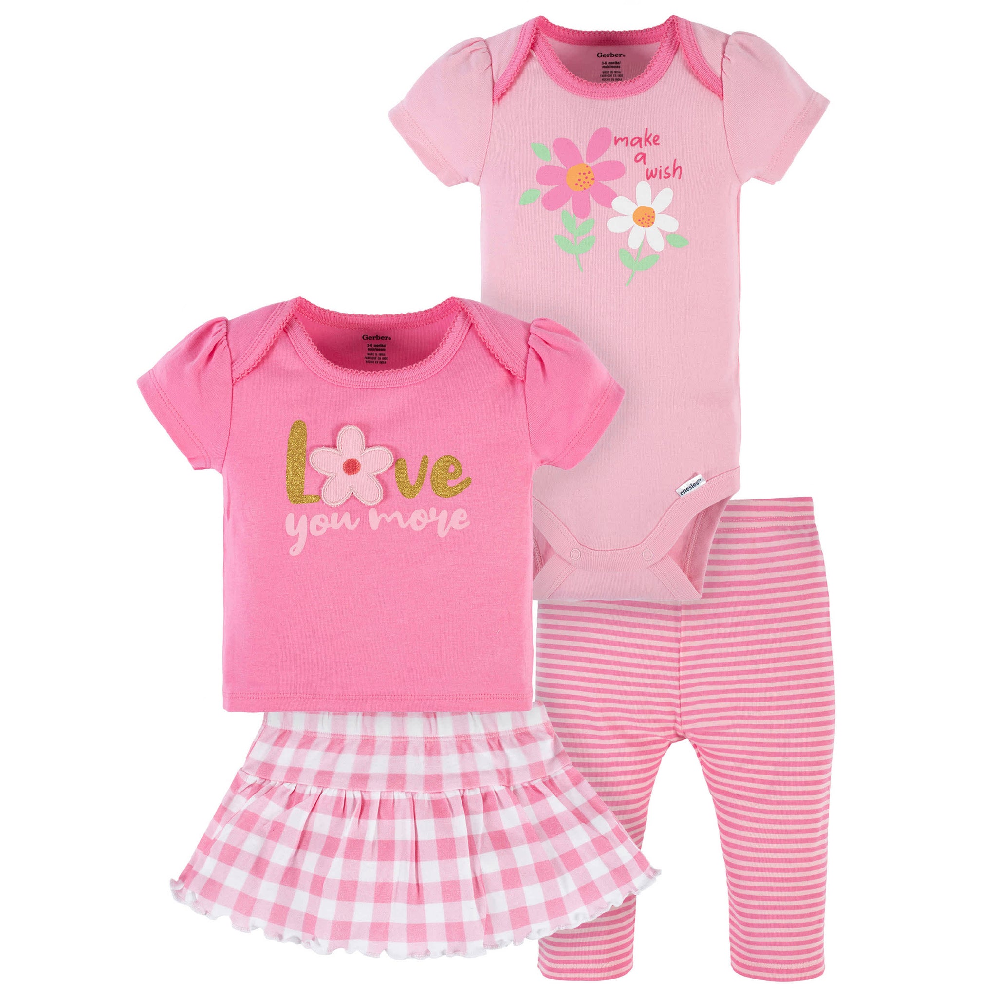 4-Piece Baby Girls Summer Blossom Onesies® Bodysuit, Tee, Skort & Pant Set-Gerber Childrenswear Wholesale