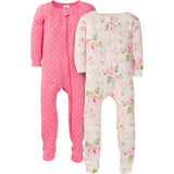 2-Pack Girls Rose Snug Fit Footed Cotton Pajamas-Gerber Childrenswear Wholesale