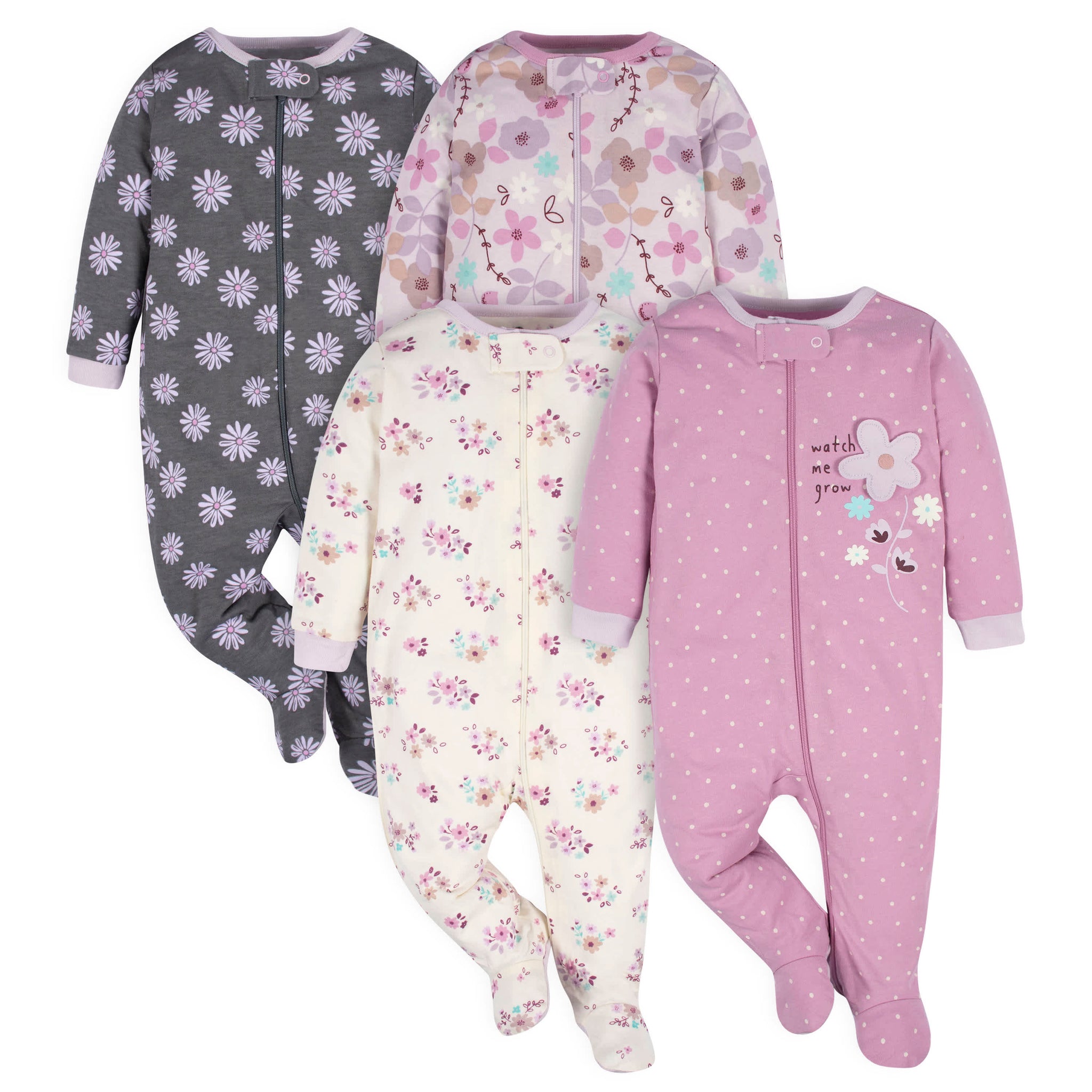 4-Pack Baby Girls Lavender Garden Sleep 'N Plays-Gerber Childrenswear Wholesale