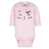 3-Pack Baby Girls Kitty Long Sleeve Onesies® Bodysuits-Gerber Childrenswear Wholesale