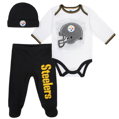 3-Piece Pittsburgh Steelers Bodysuit, Pant, and Cap Set-Gerber Childrenswear Wholesale