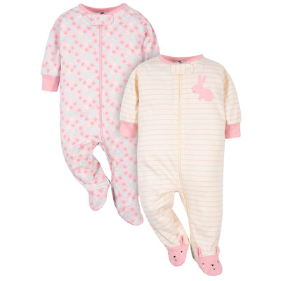 2-Pack Organic Baby Girls Bunny Sleep 'N Plays-Gerber Childrenswear Wholesale