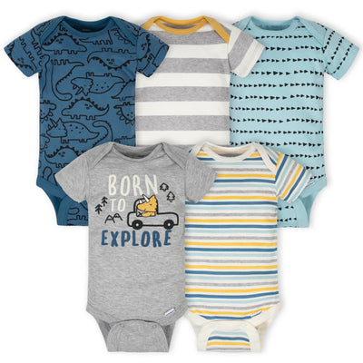 5-Pack Baby Boys Dinosaur Short Sleeve Onesies® Bodysuits-Gerber Childrenswear Wholesale