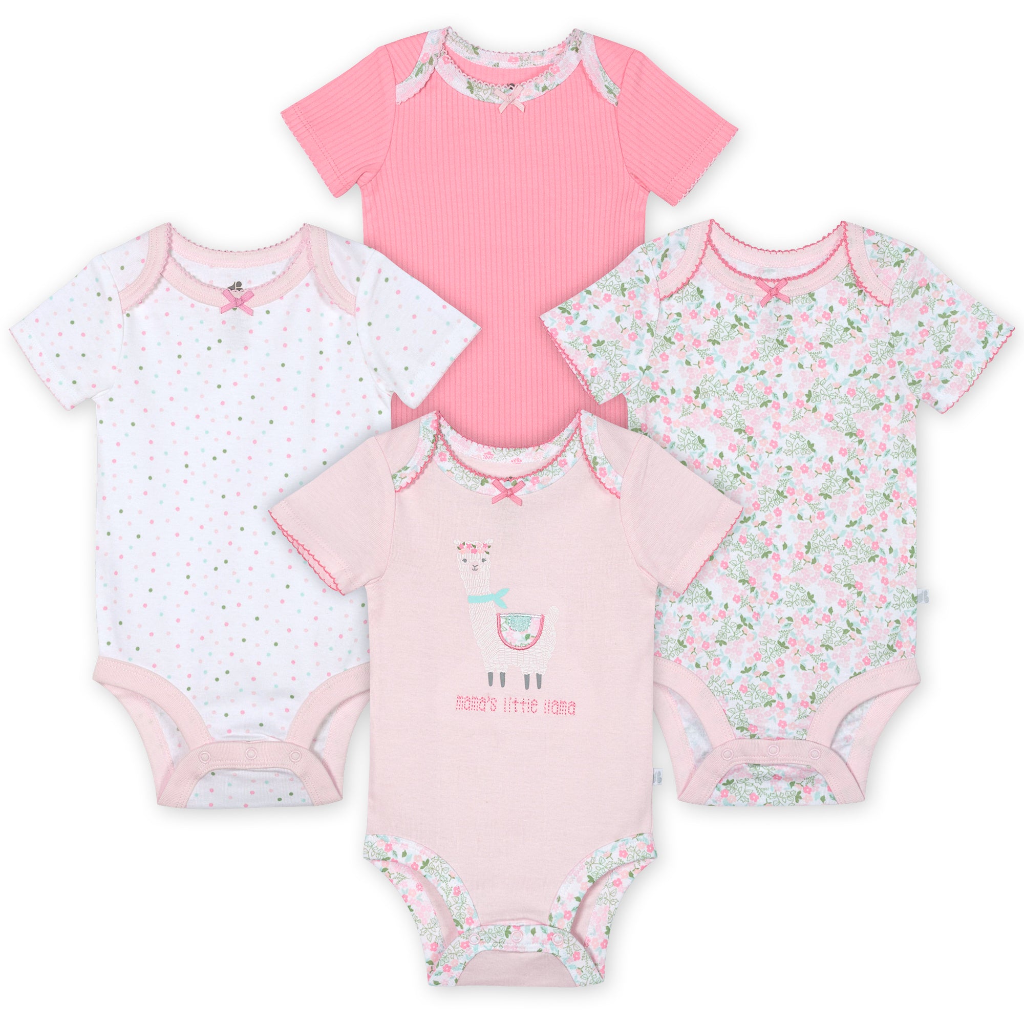 4-Pack Baby Girls Lil Llama Organic Bodysuits-Gerber Childrenswear Wholesale