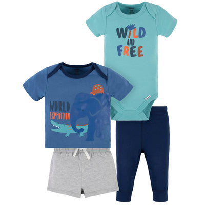 4-Piece Baby Boys Wild & Free Onesies® Bodysuit, Tee, Shorts & Pant Set-Gerber Childrenswear Wholesale
